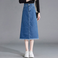 丝柏舍2020秋季时尚纯色修身显瘦高腰开叉牛仔半身裙S03F0019B