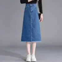丝柏舍2020秋季时尚纯色修身显瘦高腰开叉牛仔半身裙S03F0019B