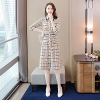 丝柏舍2020秋装女士时尚修身显瘦七分袖中长款小香风连衣裙S03R4588L