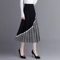 丝柏舍2020秋装女士时尚百褶裙高腰中长款千鸟格针织半身裙S03T4512B