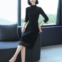 丝柏舍2020冬装女时尚纯色简约半高领长袖显瘦中长款连衣裙S03H0082L