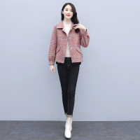 丝柏舍2020冬女士时尚翻领长袖宽松韩系格纹毛呢短外套保暖S04B6640A