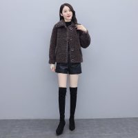 丝柏舍2020冬女时尚纯色长袖宽松显瘦翻领羊羔毛保暖外套S04B6618A