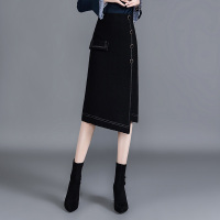 丝柏舍2020冬季新款女时尚纯色纽扣装饰不规则下摆半身裙S03U0077B