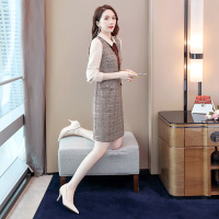 丝柏舍2020冬新款气质文艺学院简约翻领拼接女士中长款连衣裙S03R4938L