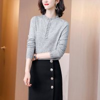 丝柏舍女冬装2020时尚木耳边圆领纯色简约修身套头气质针织衫S03U0014Z