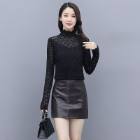 丝柏舍2020冬季女士半高领蕾丝镂空简约打底衫加绒常规款上衣S04T7316E