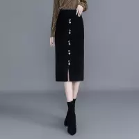 丝柏舍2020冬女时尚纯色中长款高腰钉珠鱼尾针织半身裙S03H0135B