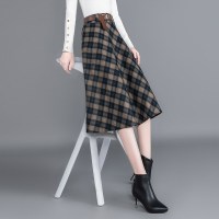 丝柏舍2020冬装女士时尚修身优雅气质韩版高腰格纹中长半身裙S03S0147B