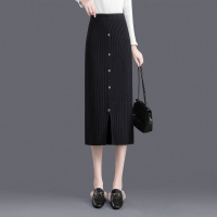 丝柏舍2020冬季女高腰纯色修身下开叉中长款纽扣装饰半身裙S03T6981B