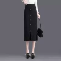丝柏舍2020冬季女高腰纯色修身下开叉中长款纽扣装饰半身裙S03T6981B