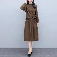 丝柏舍2020冬装时尚女装纯色长袖口袋抽绳显瘦假两件连衣裙S03T7105L