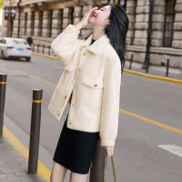 丝柏舍2020冬装女士时尚纯色常规翻领淑女短款气质毛绒外套S04B6644A
