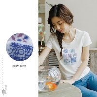 茵曼夏装文艺印花棉质圆领T恤女短袖宽松上衣1872022101