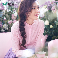 D茵曼秋新款文艺范绣花纯棉花边立领长袖衬衫女百搭白色衬衣1871011064