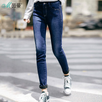 茵曼冬新款加厚加绒保暖显瘦弹力牛仔裤女裤靴裤G1874331413