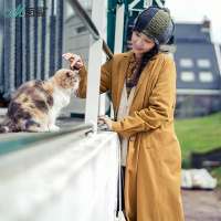 茵曼新款西装领宽松款中长款过膝风衣中长外套女1873061027