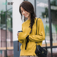 D茵曼2018春新款套头圆口撞色系带文艺针织衫女F1881132563