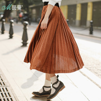 茵曼春新款显瘦文艺半身裙女a字裙子时尚百褶中长款港味伞裙