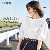 茵曼棉素系列春装后门襟舒蝙蝠袖棉纯色七分袖休闲T恤女宽松1881023095