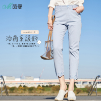 茵曼棉素系列春装文艺花边绣花裤脚七分裤女休闲裤原宿风1881090170