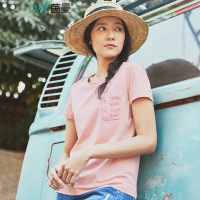 茵曼夏装新款文艺范棉质圆领短袖T恤女修身上衣个性小衫