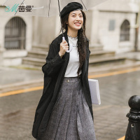 茵曼2018春装新款纯色西装领双排扣宽松百搭风衣外套女188104155