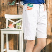 茵曼女装2018夏季新款白色休闲牛仔裤女中筒裤五分裤直筒裤女裤