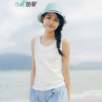 茵曼2018夏季新款弹性棉文艺范镂空钩花领片U领无袖外穿小背心女