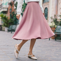 茵曼夏装百搭中腰优雅大摆气质裙子半身裙过膝中长裙女