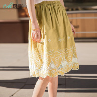 茵曼夏原创小清新文艺范波浪花边绣花半身裙百褶裙中裙