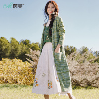 茵曼女装春装新款文艺宽松针织开衫女中长款薄款早春外套外搭