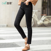 茵曼春修身显瘦小脚弹力黑色牛仔裤女裤铅笔裤紧身长裤