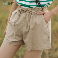 茵曼裤子2018夏装新款全棉百搭抽绳松紧腰宽松休闲裤阔腿裤短裤女