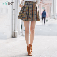 茵曼春新款显瘦格子裙子裤裙学生高腰小个子短裙时尚半身裙
