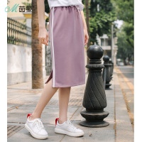 茵曼2018夏装新款直筒抽绳腰撞色拼接休闲半身裙女