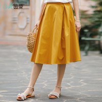 茵曼2018女装新款气质大摆裙子夏半身裙伞裙中裙及膝裙姜黄色
