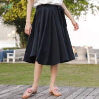 茵曼夏天丝莱赛尔纯色不规则裙摆裙子半身裙百褶裙中裙