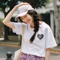 茵曼2018夏装新款纯棉圆领短袖时尚印花百搭T恤女