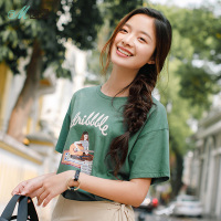 茵曼夏装新款圆领趣味印绣百搭落肩短袖T恤女