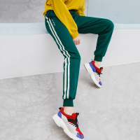 茵曼秋装橡筋高腰拼接条纹宽松休闲运动长裤女束脚卫衣裤_1