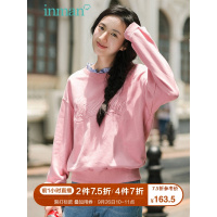 茵曼2018秋装新款拼接条纹花边立领绣花宽松休闲长袖卫衣女上衣