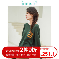 茵曼冬装新款撞色袋不规则剪裁宽松落肩袖文艺短款套头毛衣女