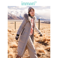 茵曼2018冬装新款时尚毛领连帽保暖加厚羽绒服女长款过膝端正大气