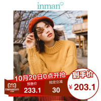 茵曼冬装半高领落肩蝙蝠长袖宽松短款麻花毛衣女套头厚实