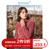 茵曼冬装新款连帽个性时尚落肩慵懒风套头毛衣女