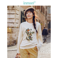 茵曼秋装运动休闲贴布绣花落肩慵懒宽松chic卫衣女套头潮_1