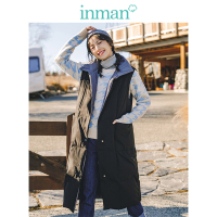 茵曼冬装新款时尚单排扣两面穿轻薄无袖长款过膝羽绒服马甲女