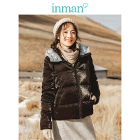 茵曼2018冬装新款连帽撞色厚实保暖时尚短款羽绒服女