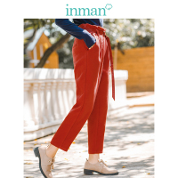 茵曼冬装中高腰宽松直筒毛呢休闲裤萝卜裤女